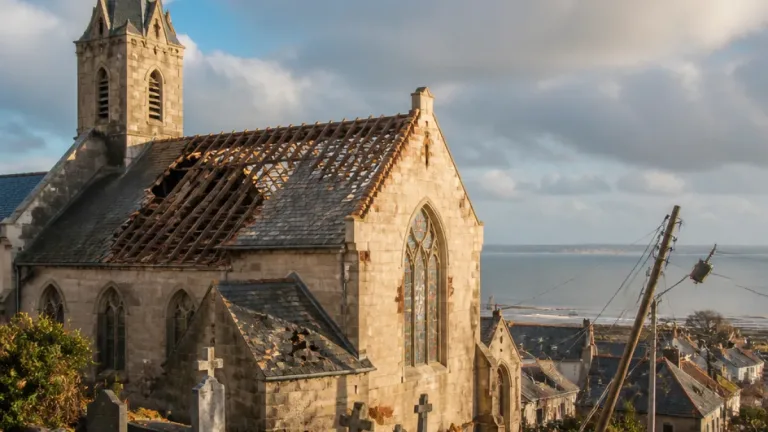 Tempête Austen : toitures arrachées, clochers fragilisés et 19 000 foyers encore sans électricité